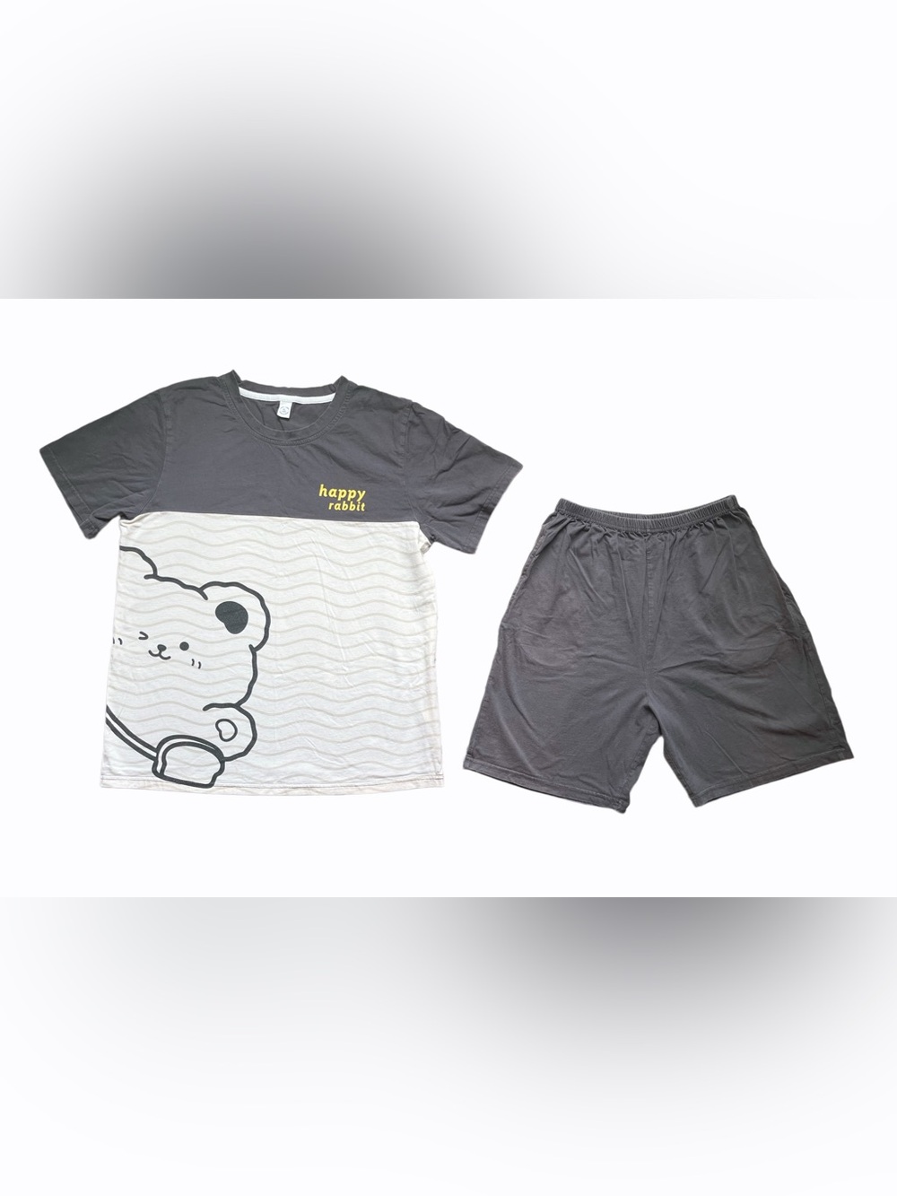 Men’s Cute Bear Print PJ Set Short Sleeve Shorts Sleepwear w/ Pocket 100% Cotton